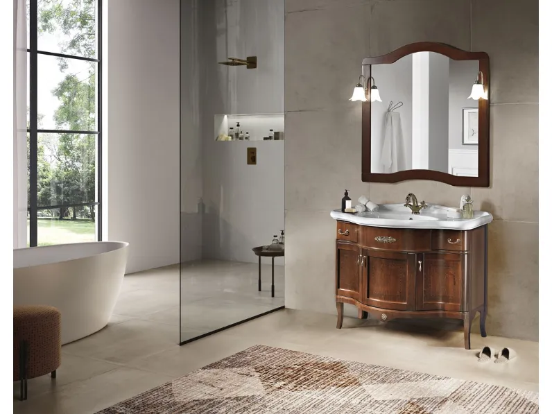 Mobile da Bagno classico a terra London 3 ante in Noce con lavabo in ceramica di Bluelife