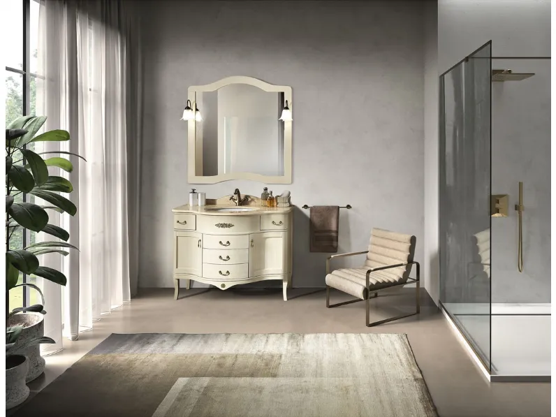 Mobile da Bagno London a 2 ante e 3 cassetti finitura Avorio striato con top in Marmo Giallo Ambra Egizio di Bluelife