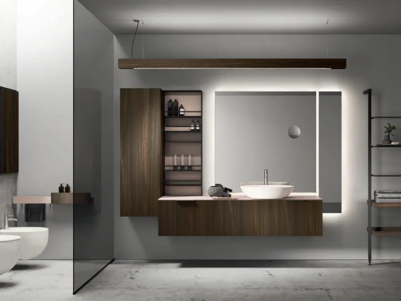 Mobile da Bagno sospeso Lympha 02 in Rovere termocotto e top in vetro di Altamarea