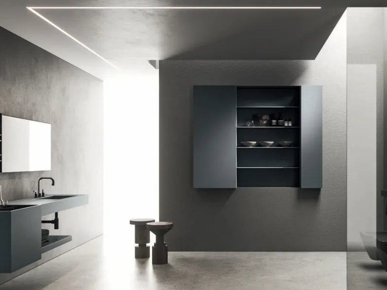 Mobile da Bagno sospeso Lympha 09 in laminato Grigio Bromo di Altamarea