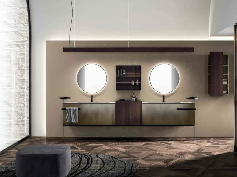 Mobile da Bagno Lympha_Concept_06 in laccato ossidato ottone e eucalipto termocotto di Altamarea