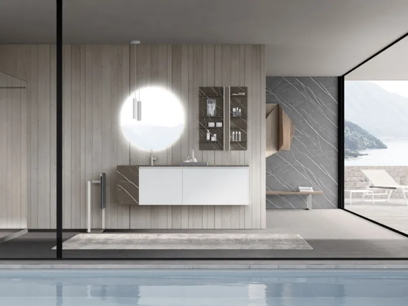 Mobile da Bagno sospeso M2 System 221 in laccato opaco e HPL di Baxar