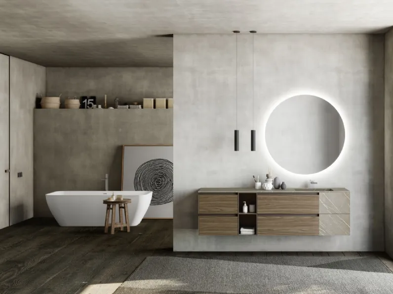 Mobile da Bagno sospeso M2 System 227 in melaminico Noce Canaletto e HPL di Baxar