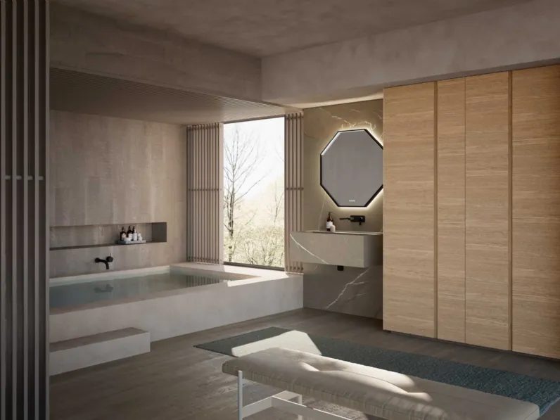Mobile da Bagno M3 System 308 in gres pietra Piasentina e legno di Baxar