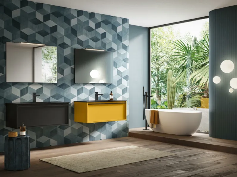 Mobile da Bagno sospeso in laccato opaco nero e giallo Magik 05 di GB Group