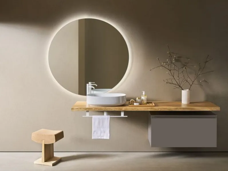 Mobile da Bagno Midi 107 in laccato Tortora con top in Rovere di Pirovano Bagni