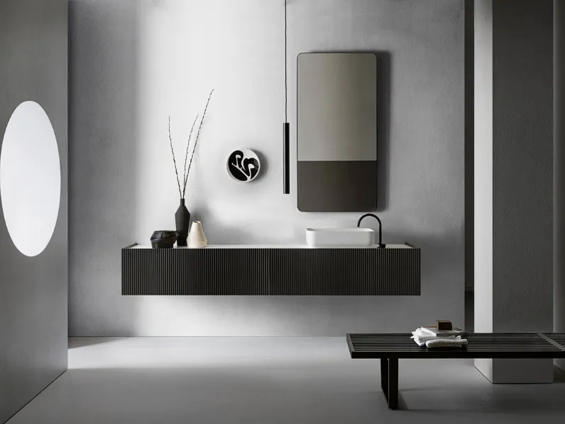 Mobile da Bagno Millennium XL 105 in Bamboo laccato Grigio di Pirovano Bagni