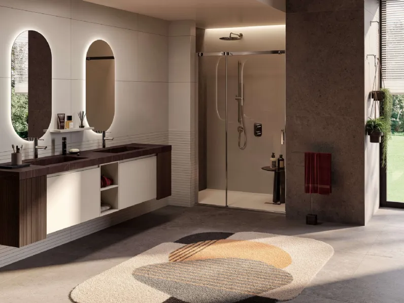 Mobile da Bagno sospeso in laccato e Rovere Genius 01 di Arredoquattro