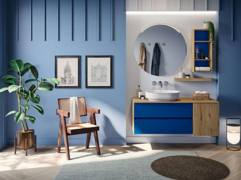 Mobile da Bagno sospeso in Rovere antico e laccato Genius 02 di Arredoquattro