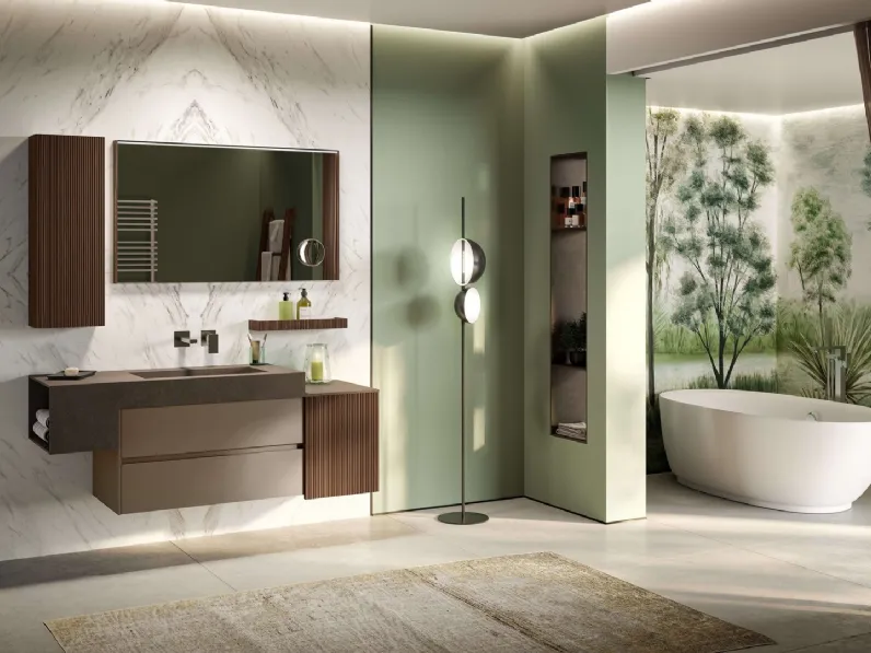 Mobile da Bagno sospeso in laccato e Noce Genius 04 di Arredoquattro