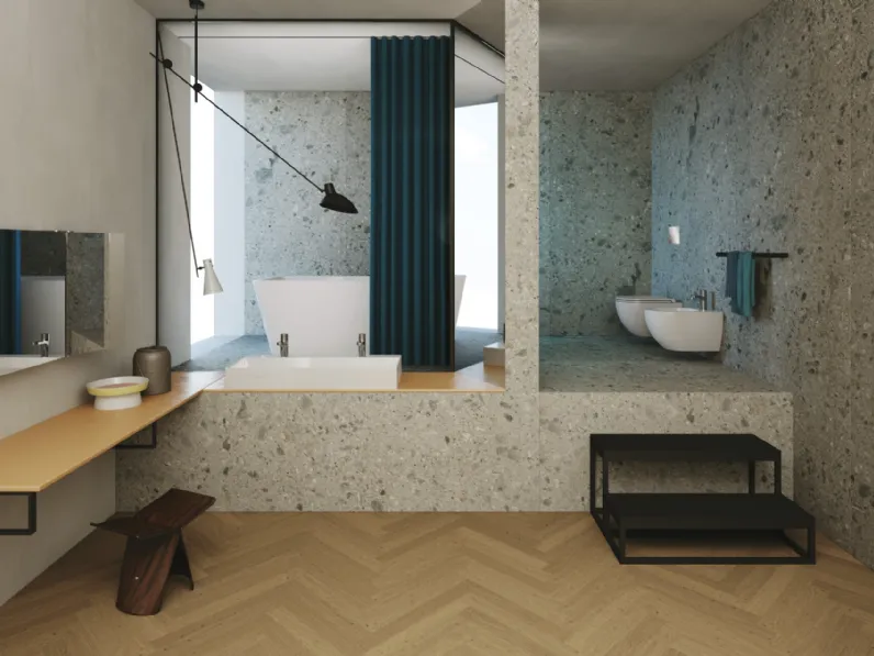 Arredo Bagno Misura 01 con mensole su misura e lavabo in ceramica di Azzurra Ceramica