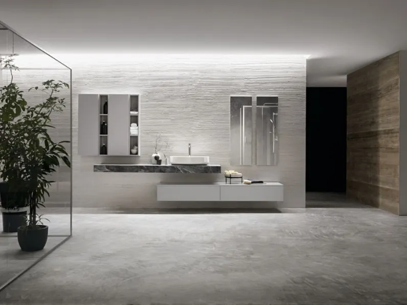 Mobile da Bagno sospeso in laccato opaco e top in Gres Miyo 02 di Synergie