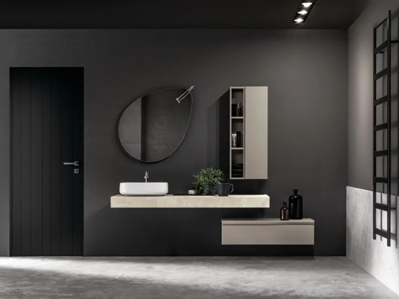 Mobile da Bagno sospeso in laccato opaco e top in Gres Miyo 07 di Synergie