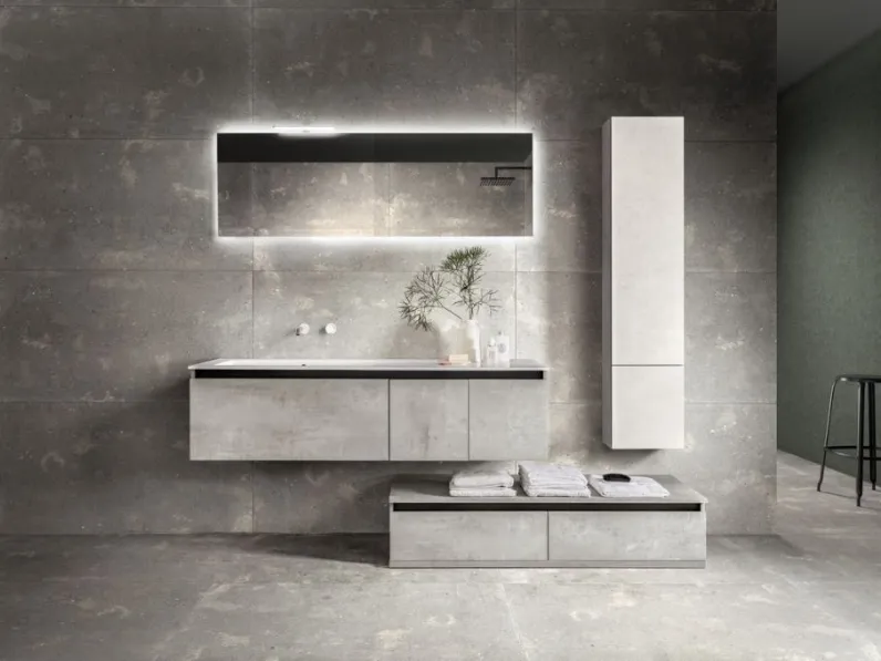 Mobile da Bagno a terra in laminato effetto Cemento Miyo 12 di Synergie