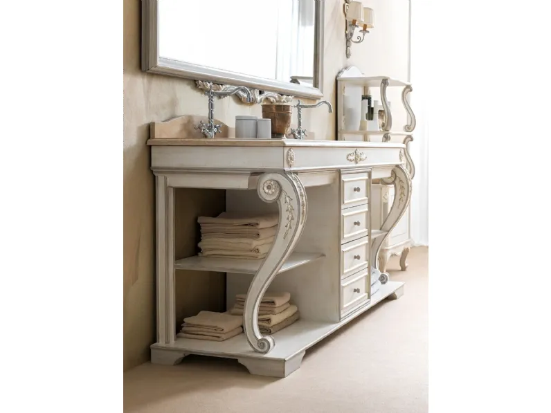 Mobile da Bagno 3028 avorio patinato, argento e colore grigio di Silvano Grifoni