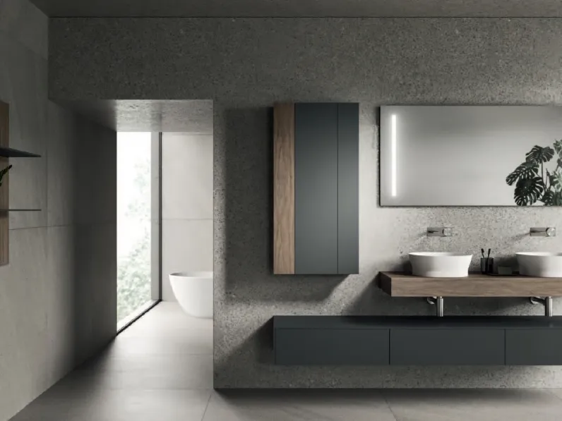 Mobile da Bagno Modo Project 06 in laccato Sand Grigio e laminato Noce Savoia di Altamarea