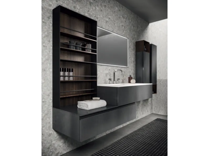 Mobile da Bagno Modo Project 09 in laccato ossido Piombo e Eucalipto termocotto di Altamarea