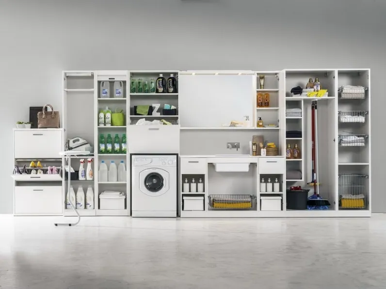 Mobile per lavanderia in laccato bianco Multipratici 16 di Synergie