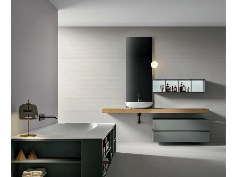 Mobile da Bagno Nike 2322 laccato opaco Peltro con top in Castagno tinto Naturale di Edoné