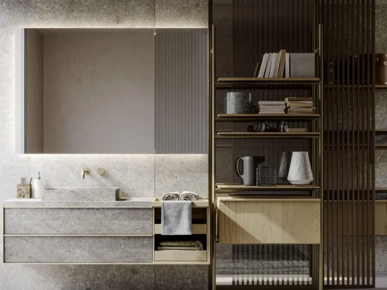Mobile da Bagno sospeso Sartus 03 in gres e rovere di Novello