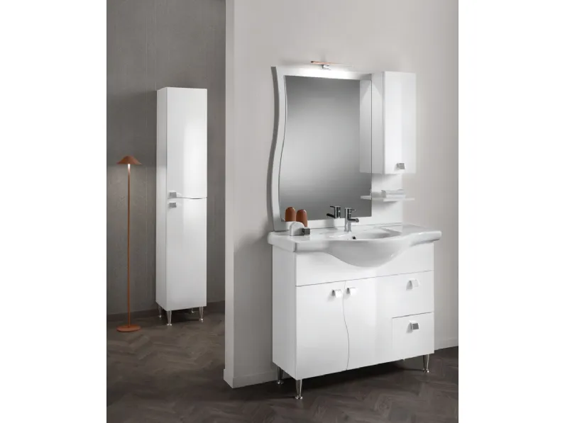 Mobile da Bagno a terra Onda 03 in bianco lucido di Bluelife