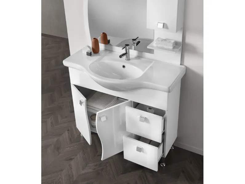 Mobile da Bagno Onda Bianco Lucido in melaminico di Modo Bluelife