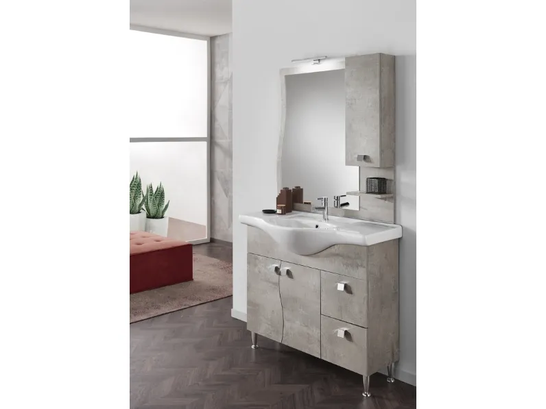 Mobile da Bagno Onda Cemento Chiaro in melaminico di Modo Bluelife