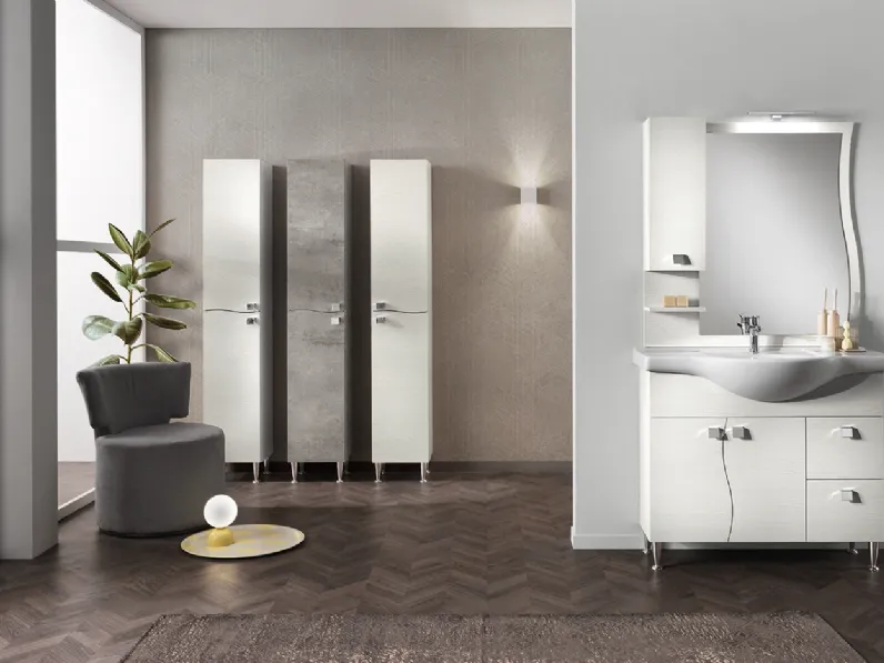 Mobile da Bagno Onda Olmo Bianco in melaminico effetto legno di Modo Bluelife