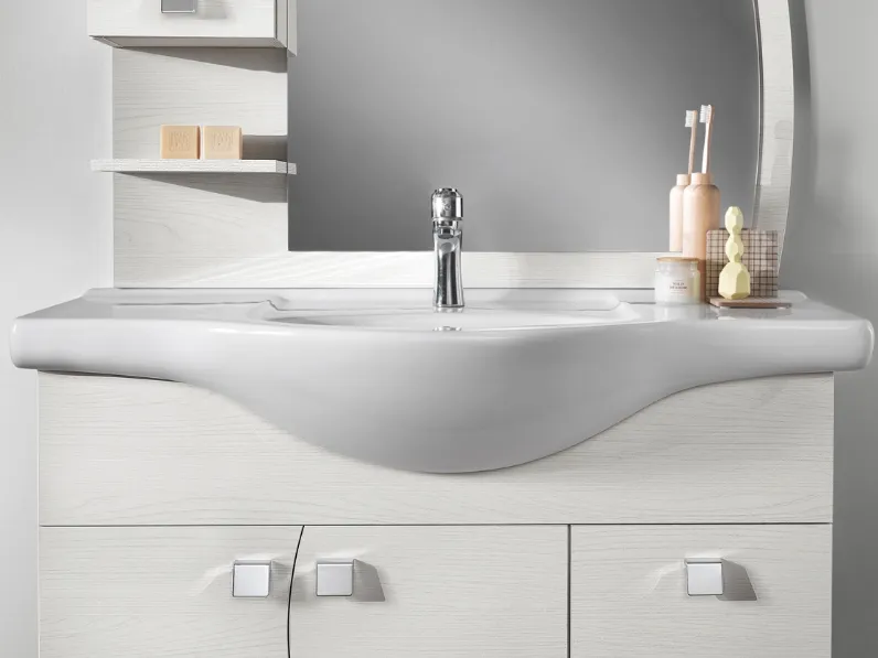 Mobile da Bagno Onda Olmo Bianco in melaminico effetto legno di Modo Bluelife
