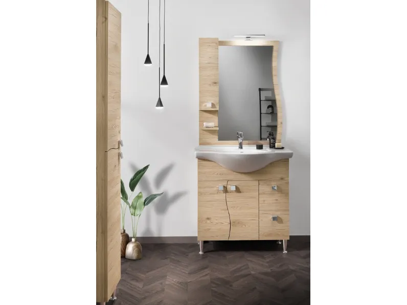 Mobile da Bagno Onda Quercia Naturale in melaminico effetto legno di Modo Bluelife