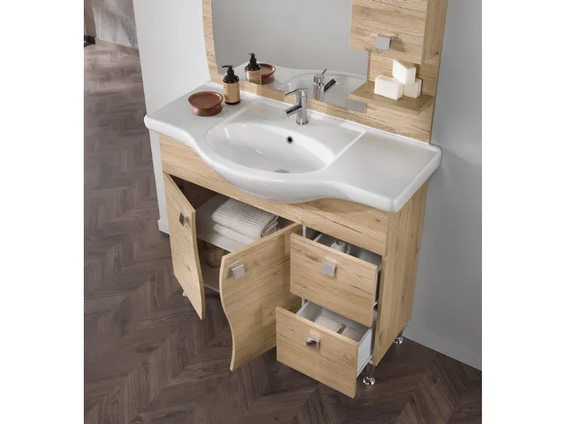 Mobile da Bagno Onda Quercia Naturale in melaminico effetto legno di Modo Bluelife