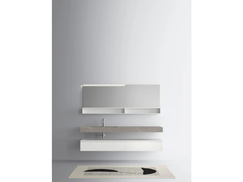Mobile da Bagno sospeso con base in laccato opaco e top in gres pietra Piasentina One 19 08 di Milldue