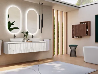 Il mobile sospeso Palmas 04 di Bluelife è un'opera d'architettura funzionale per il tuo bagno.