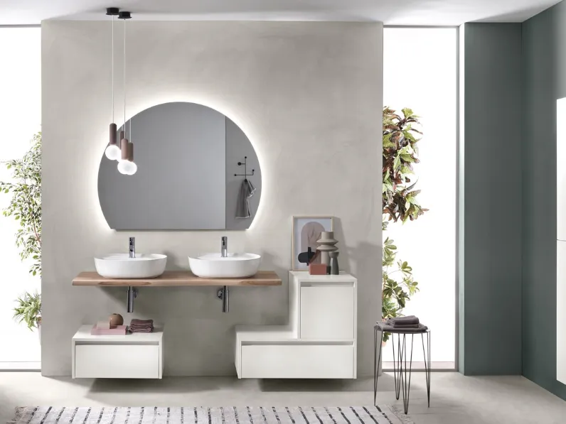 Mobile da Bagno Piave in nobilitato Bianco opaco con top in massello di Frassino di Bluelife