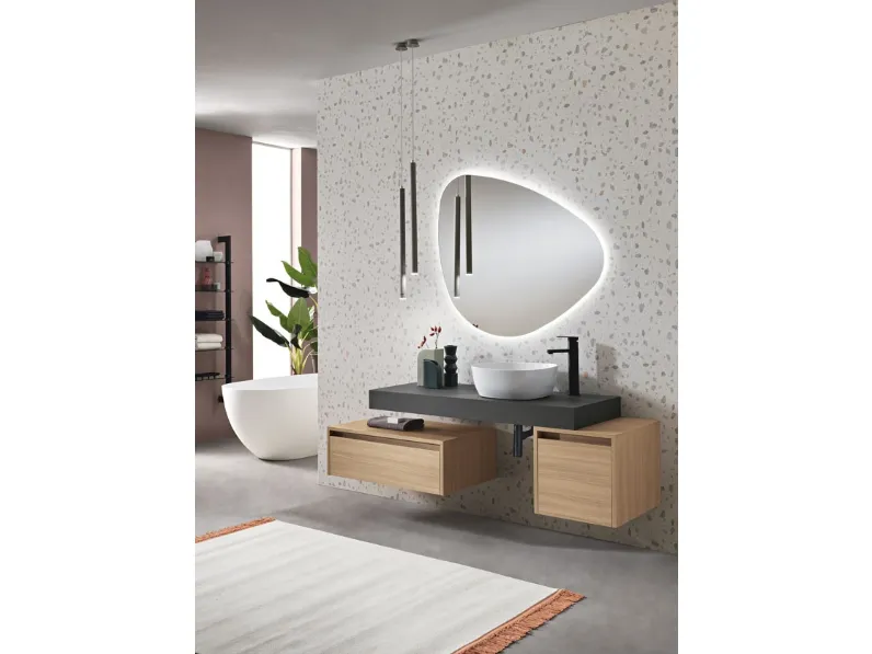 Mobile da Bagno Piave in nobilitato Rovere Miele e polimerico Grafite di Bluelife