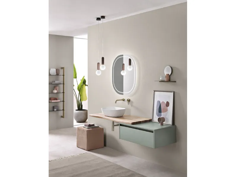 Mobile da Bagno Piave in nobilitato Verde Frassinato e top in Frassino naturale di Bluelife