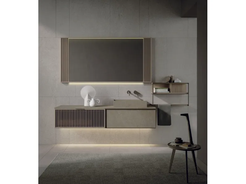 Mobile da Bagno sospeso Quari New 02 in gres e rovere di Novello