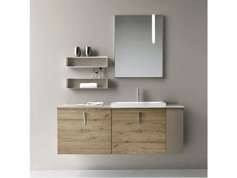Mobile da Bagno sospeso Quark 01 01 in decorativo Rovere Nodato di Lavalle