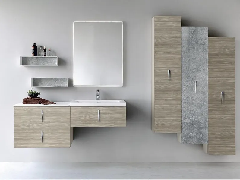 Mobile da Bagno sospeso Quark 01 02 in decorativo Larice Nordico e Cemento di Lavalle