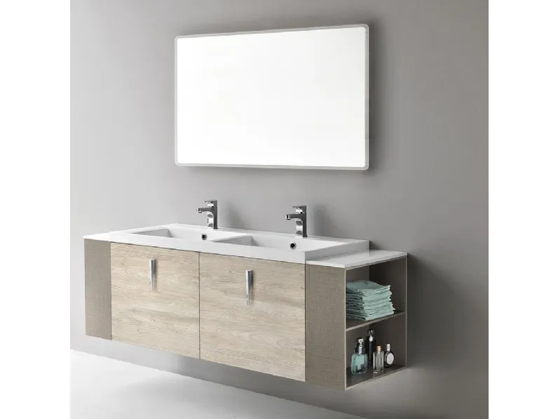 Mobile da Bagno sospeso Quark 01 03 in decorativo Bianco Nodato di Lavalle