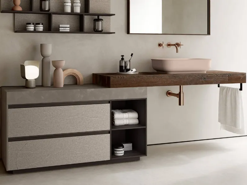 Mobile da Bagno sospeso Soul Wood 115 in pietra piasentina e larice di Rab Arredobagno