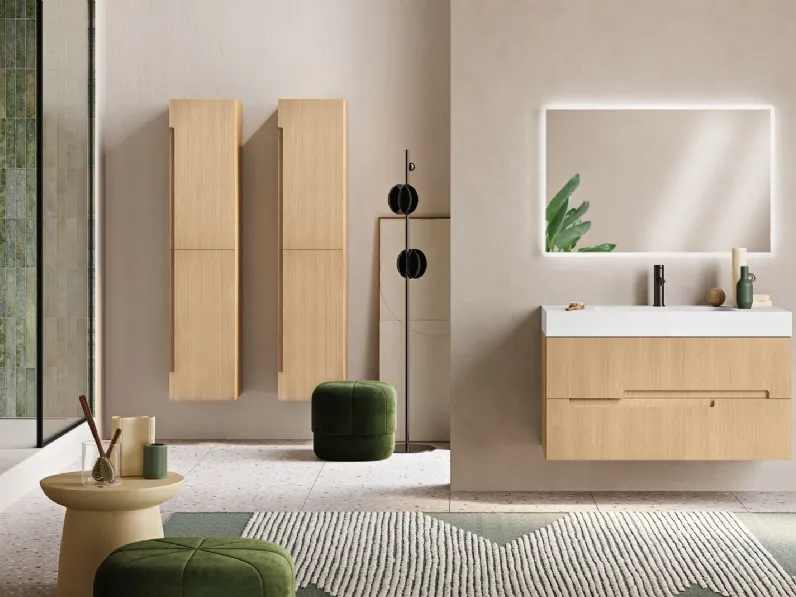 Mobile da Bagno sospeso Righe Rovere Chiaro di Modo Bluelife