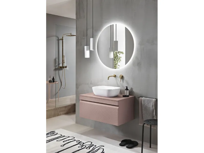 Mobile da Bagno sospeso Rio in PVC cannettato finitura Rosa Polvere di Bluelife
