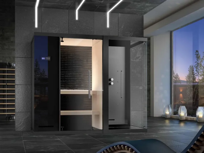 Sauna + Hamman in legno con ante in vetro Nirvana Combi 1 Young di Megius