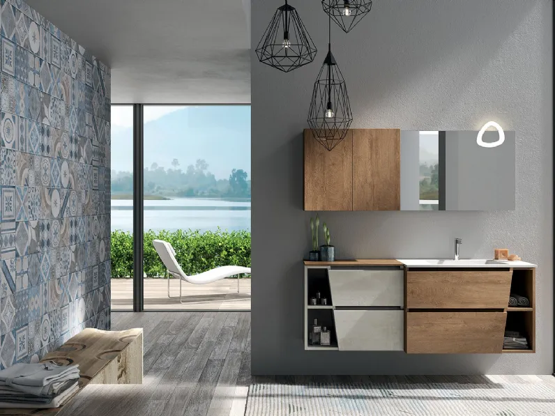 Mobile da Bagno sospeso in melaminico e laccato opaco composizione Seven 01 di Licor Design