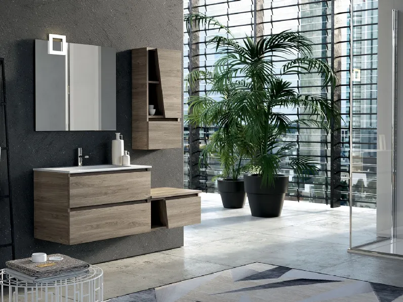 Mobile da Bagno sospeso composizione Seven 11 in melaminico frassino di Licor Design