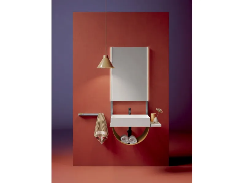 Mobile da Bagno Shaker 02 con mensola in marmo e vano a giorno in cuoio naturale di Ardeco