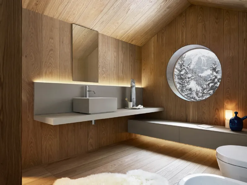 Mobile da Bagno sospeso in Cristalplant laccato opaco argilla polvere Sintesi 24 05 di Milldue