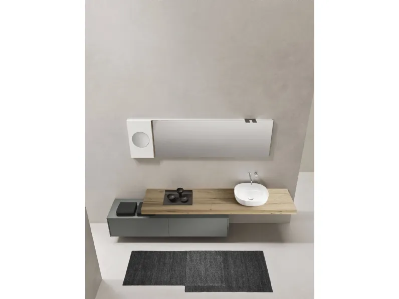Mobile da Bagno sospeso in laccato opaco con top in Rovere barrique Sintesi 24 06 di Milldue