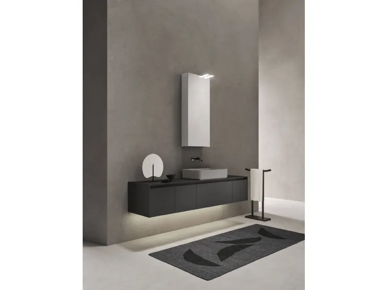 Mobile da Bagno sospeso in laccato antracite con lavabo in pietra Sintesi 24 04 di Milldue